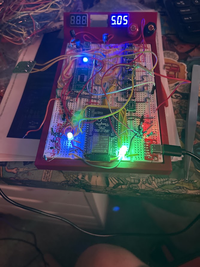 Powered ESP32 and sensor breadboard prototype